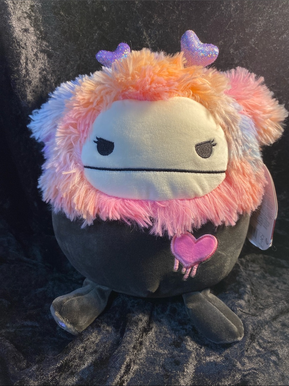 Emo Squishmallows Pink Peach Cream Black Heart Antenna Monster Plush